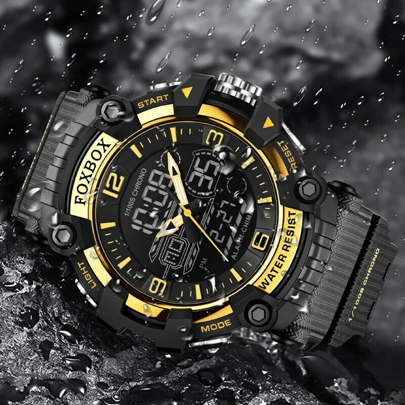 LIGE-reloj analógico de cuarzo para hombre, accesorio de pulsera resistente al agua con doble pantalla, complemento masculino de marca de lujo con diseño militar y Digital, FOXBOX