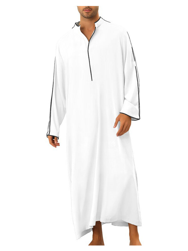 Middle Eastern Arab Long Men's Shirt Fashion V-neck Loose Jubba Thobe 2023 Spring Summer Muslim Male Casual Simple Robe