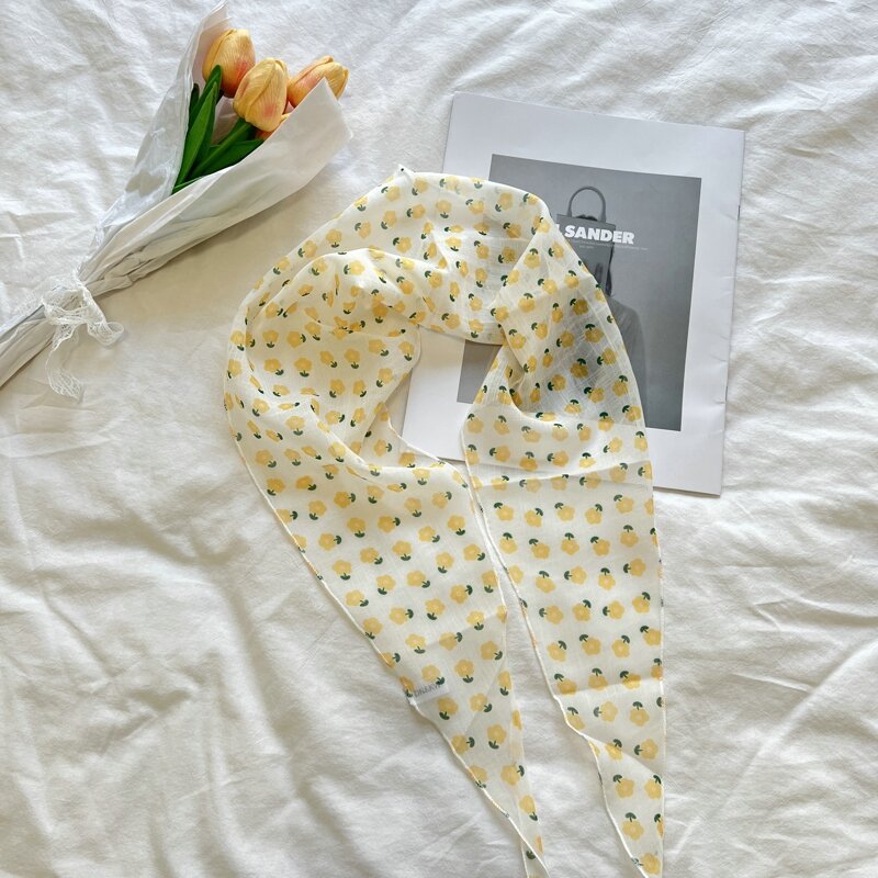 Летний милый треугольный шарф-цветок, женские хлопковые льняные шарфы, однотонные шарфы, декоративная маленькая шаль, шали для женщин