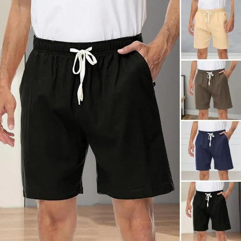 Shorts de praia masculino com cordão elástico na cintura com bolsos para correr, fitness, verão
