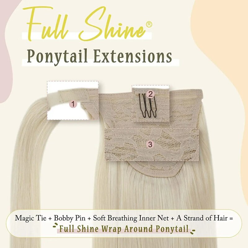 Full Shine Remy Ponytails Extensões para mulheres brancas, cabelo humano, feito à máquina, 70g, 80g