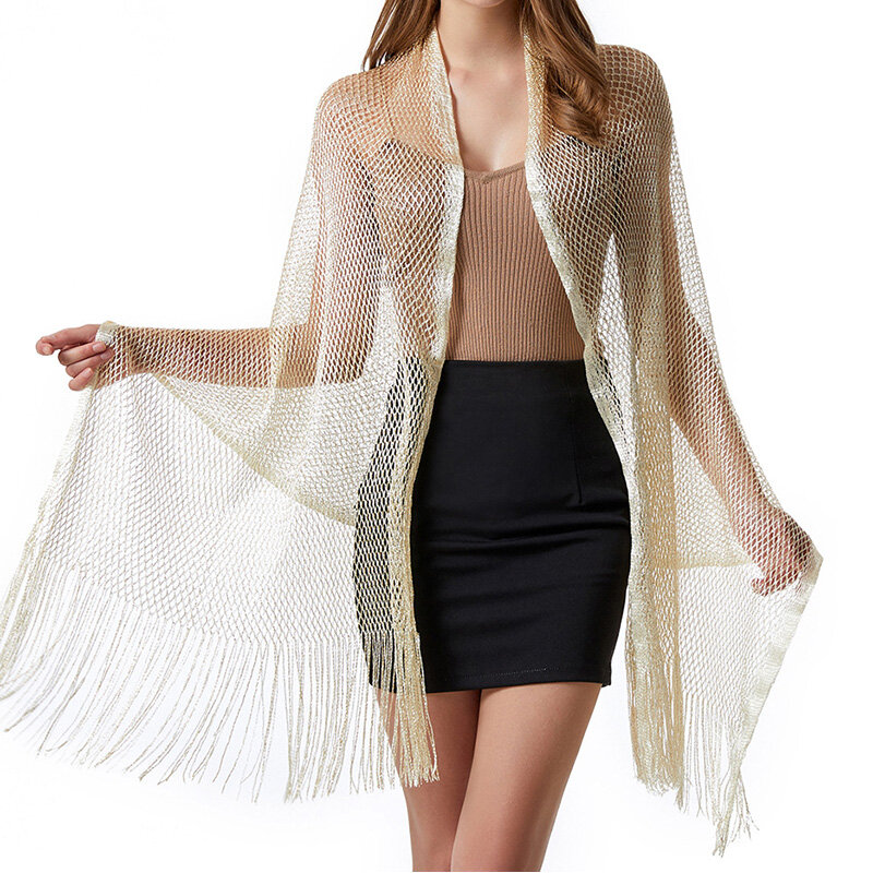 Летняя модная ажурная кисточка сетчатая пряжа для булочки шарф для шеи быстросохнущая дышащая пляжная шаль из полиэстера Новая женская шаль D65