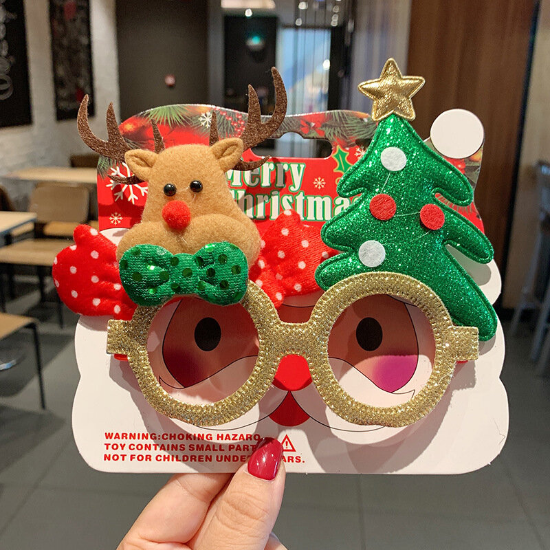Kacamata Natal bingkai rusa hadiah lucu bingkai Natal dewasa anak-anak berdandan hadiah pesta dekorasi cermin