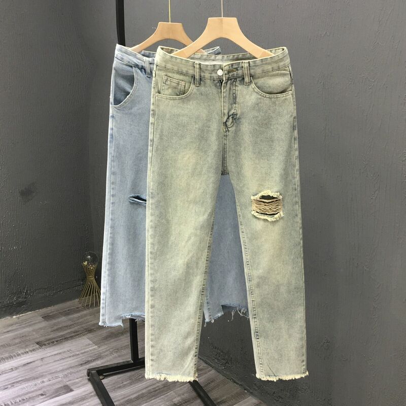 New Luxury Fashion Korean Style Clothes Men's Casual Slim Jeans Distressed Spring Autumn Denim Pencil Pants Designer Men's Jeans