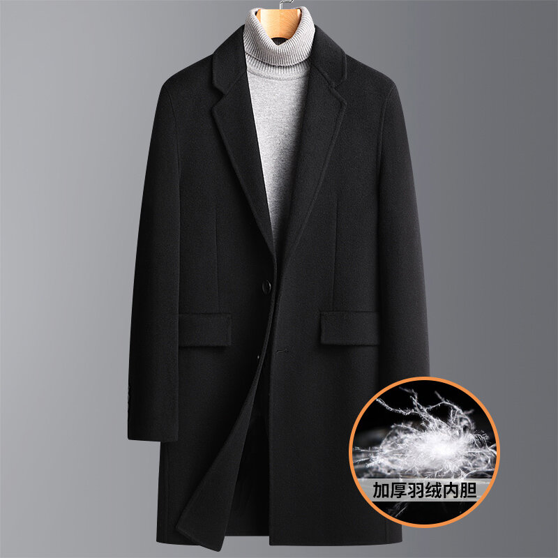 Novo masculino clássico casacos de lã masculino longo trench coat masculino para baixo forro de lã casaco de negócios cashmere dupla face lã fcy017