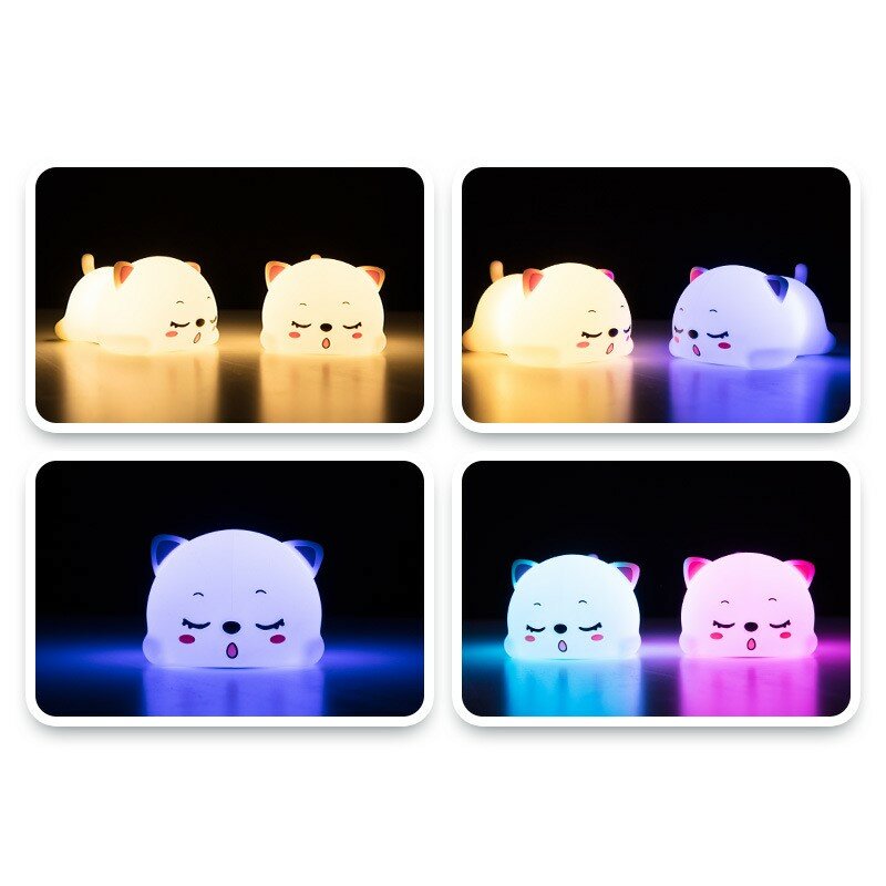 Bedroom Bedside Night Lamp with Remote for Kids Baby Gift Touch Sensor Lamp Lovely Cat USB Rechargeable Silicone LED Night Light