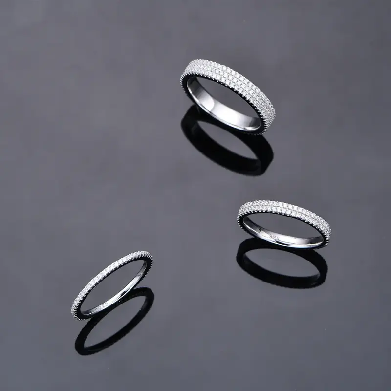 New Models 2.5mm Double Row Diamond 925 Silver Full Diamond Ring Women's Fashion Versatile Row Ring Small and Versatile Fashion