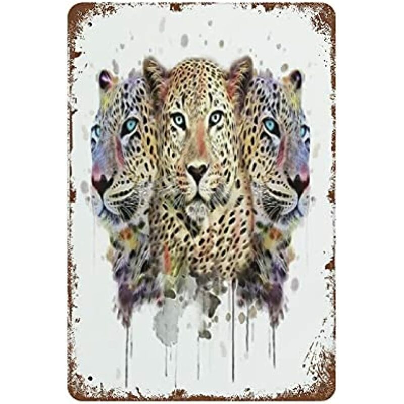 Leopard nadruk zwierzęta, znak blaszany ściany metalowy obrazek ściany sztuka dekoracyjna Retro tablice plakat wisząca dekoracja dla kryty