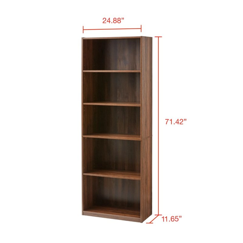 Mainstays 5-Shelf Bookcase with Adjustable Shelves, Storage Cabinet, Antique-and-curio Shelves, Showing Stand