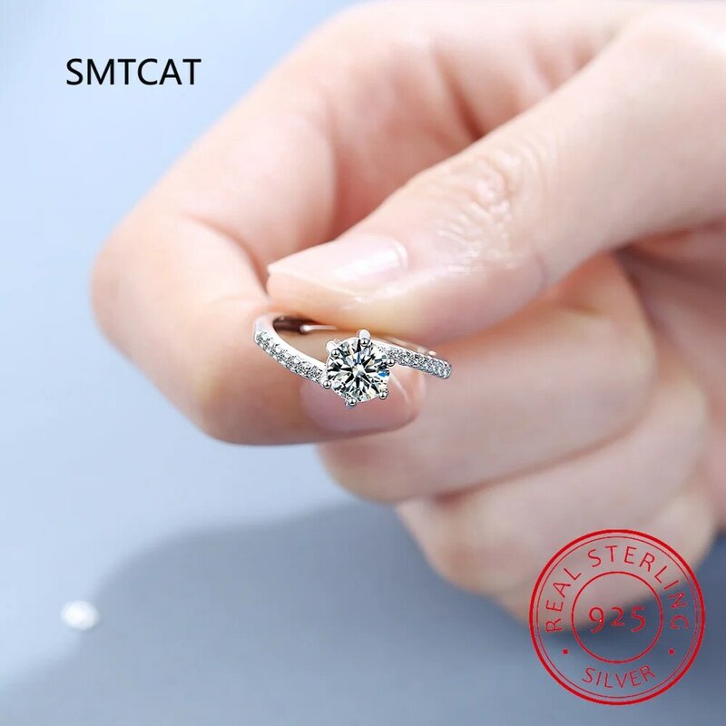 Женское Обручальное кольцо из серебра 925 пробы с муассанитом 1 карат