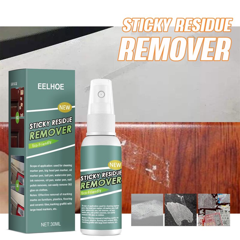 Removedor rápido y fácil de pegatinas de 30ML, removedor de adhesivo Esidue, eliminación de pegamento de pared, limpiador de etiquetas de vidrio para coche, aerosol de pegamento adhesivo