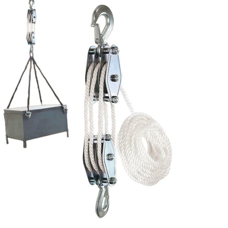 Block And Tackle Pulley System Rope Pulley Hoist With 6:1 Lifting Power 2200 Lbs Breaking Strength Heavy Duty Pulley Hoist
