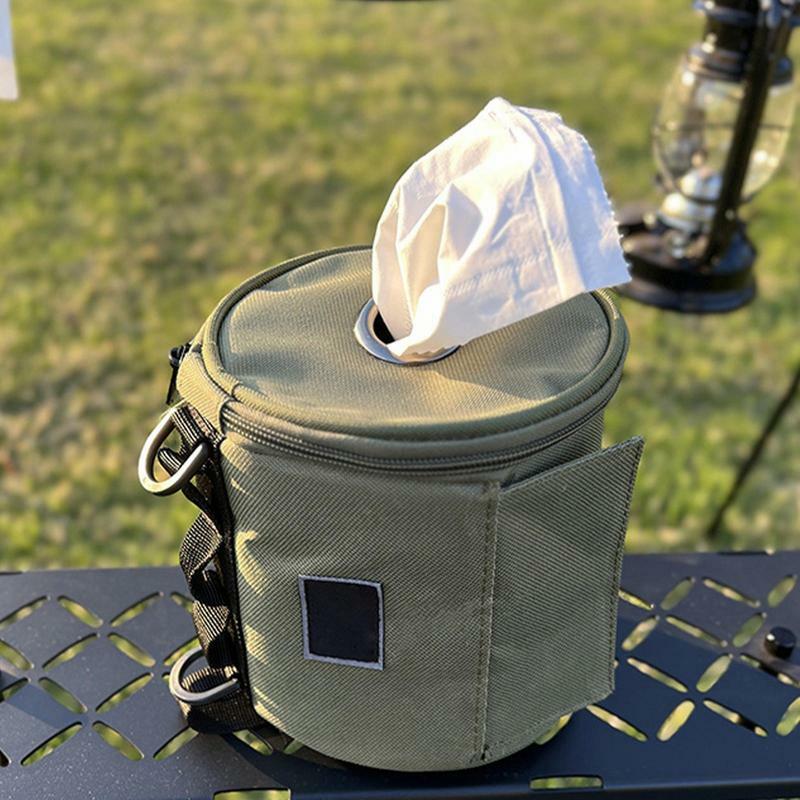 Estuche de pañuelos portátil para acampar al aire libre con gancho, soporte para pañuelos, caja de almacenamiento de papel higiénico para Picnic, senderismo y Camping