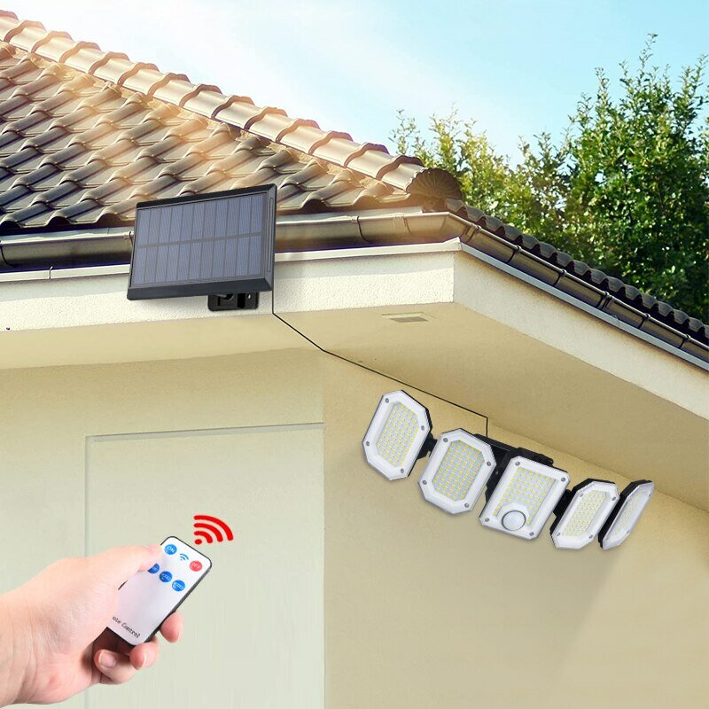 3Modes Split Type Sensor Wall Light Solar Powered 300 LEDs 270°Wide Angle Lighting Remote Control for Courtyard Garden Carport
