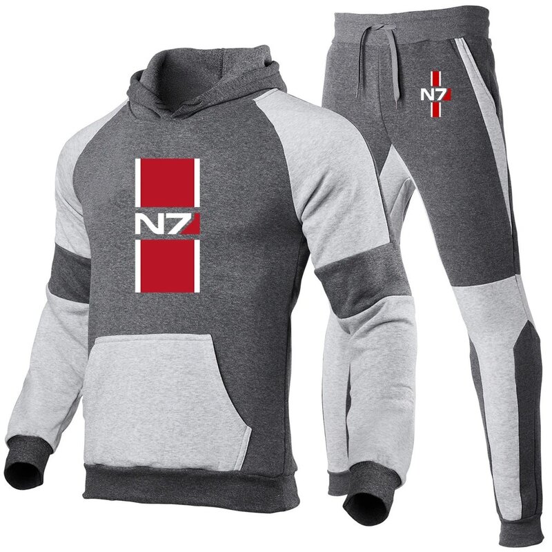 N7 Mass Effect Spring and Autumn Men High Quality Fashion Leisure Printing Color Matching Hoodie+Sweatpants New Stly Suit