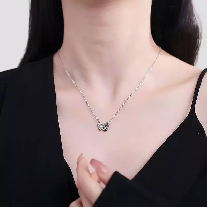 Женское ожерелье с подвеской-бабочкой из серебра 925 пробы