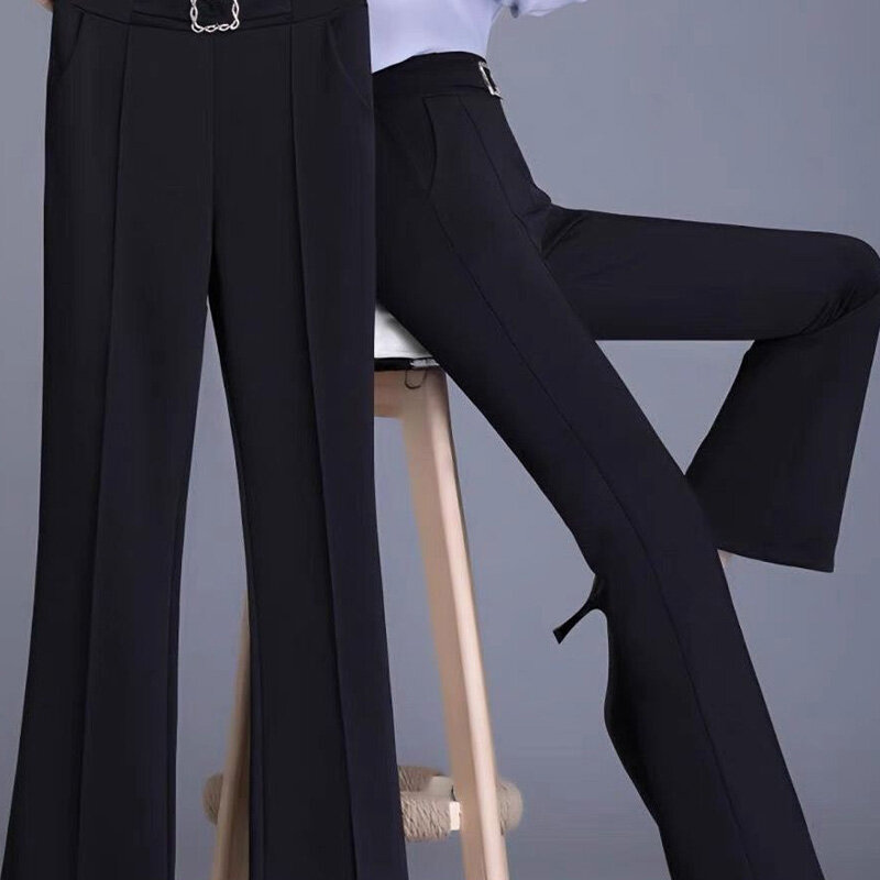 High Waist Solid Color Temperament Trousers Spring Autumn Slim Office Lady Flare Pants New Ladies Korean Women's Clothing 2024