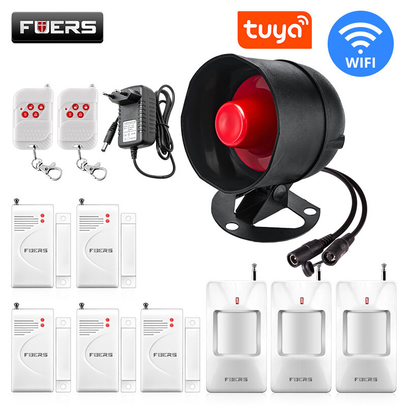 Fuers WIFI Tuya Sistem Alarm Pintar Speaker Sirene Suara Keras Sistem Alarm Rumah Detektor Nirkabel Sistem Perlindungan Keamanan