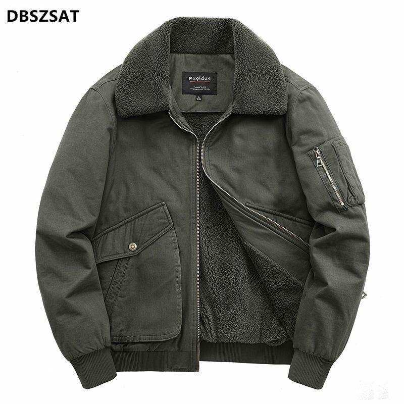 Winter Men's Jacket Fur Lined Coat Cotton-padded Clothes New Multiple Pockets Work Clothes Plush Thicken Lamb Wool Cotton Suit