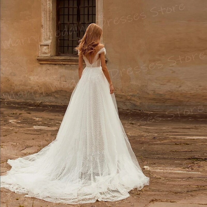 2024 Elegant Beautiful A Line Women's Wedding Dresses Vintage Graceful Bride Gowns Button Illusion Beach Vestidos De Novia Lujo