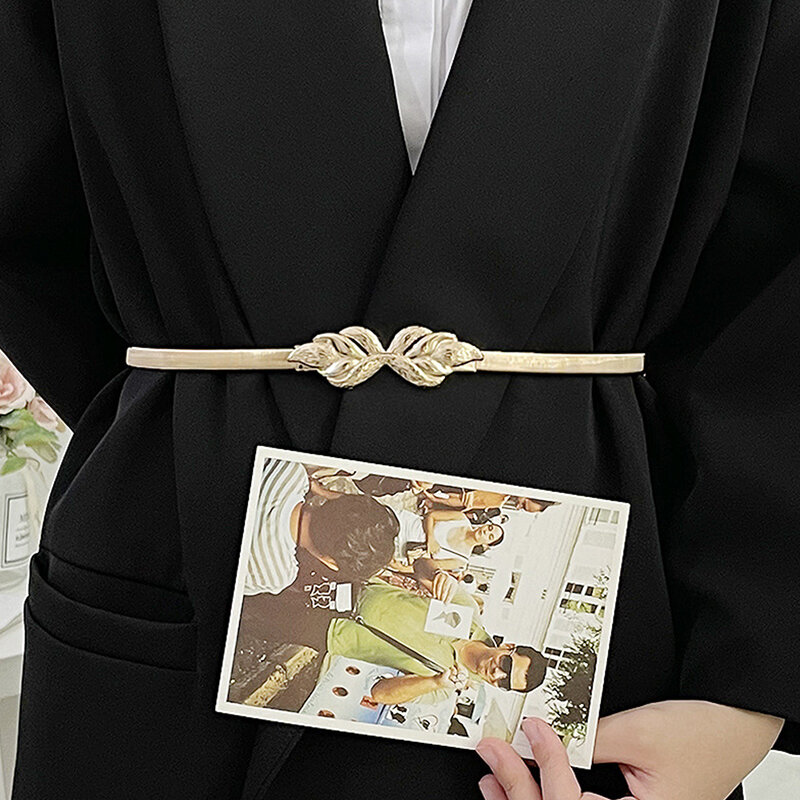 Cinturón de cintura con lazo elástico dorado para mujer, vestido versátil de diseñador, cadena de cintura decorativa, accesorios de ropa