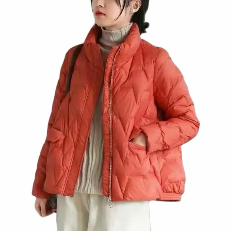 Jesienno-zimowa krótka puchowa kurtka bawełniana damska 2023 nowa luźna stójka z kołnierzem odzież wierzchnia z czystym kolorowym płaszczem moda płaszcz damski