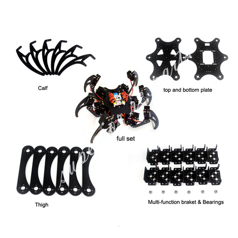 18 DOF Aluminium Hexapod Spider Metal Bracket Six Legs Robot Frame with Ball Bearing for Robot Spider Programmable Robot DIY Kit