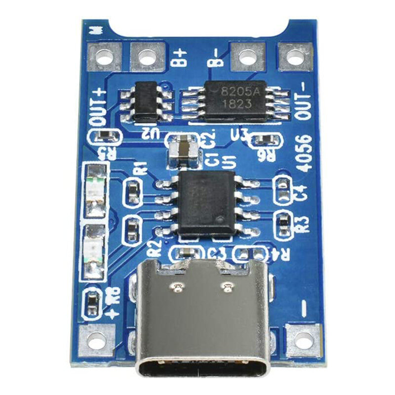 Placa de carregamento do módulo do carregador da bateria do lítio com proteção, tipo-C Micro USB, funções duplas, 1A, 18650, TP4056, 5 PCes, 10 PCes