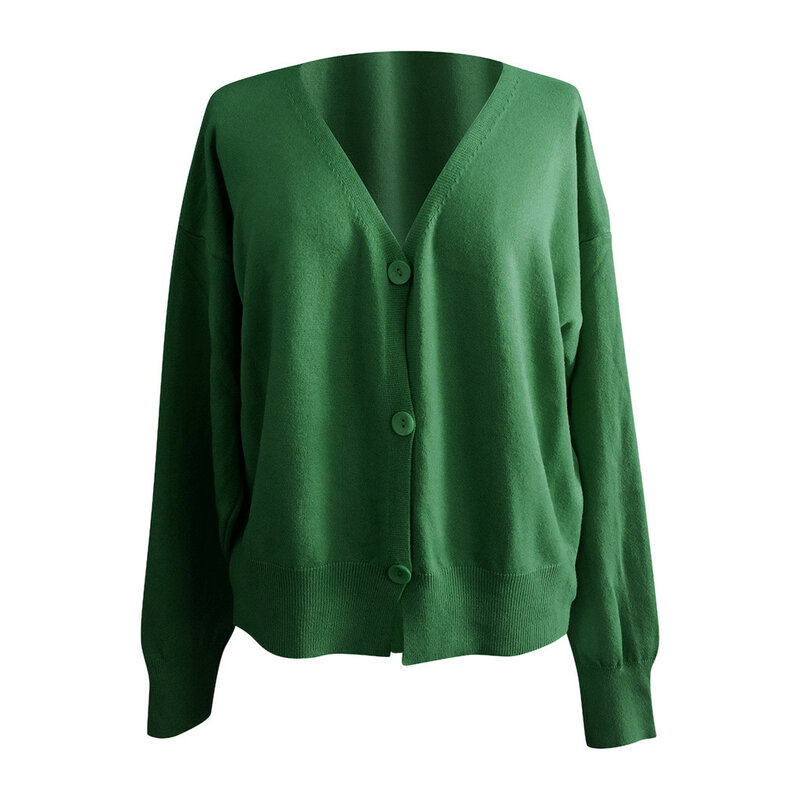 Sweater rajut kardigan rajut wanita, atasan jaket lengan panjang longgar warna polos pendek ukuran besar musim gugur 2023