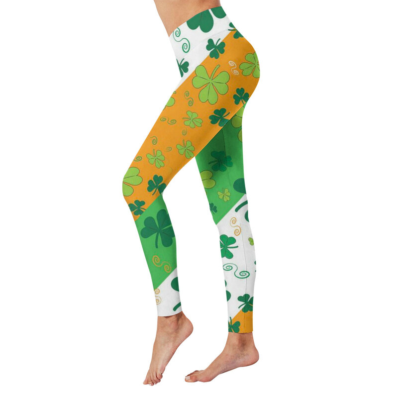 Hari St. Patrick wanita, pakaian kerja Yoga kebugaran angkat pinggul ketat bercetak, hari St. Patrick elastis kasual 2024 untuk wanita