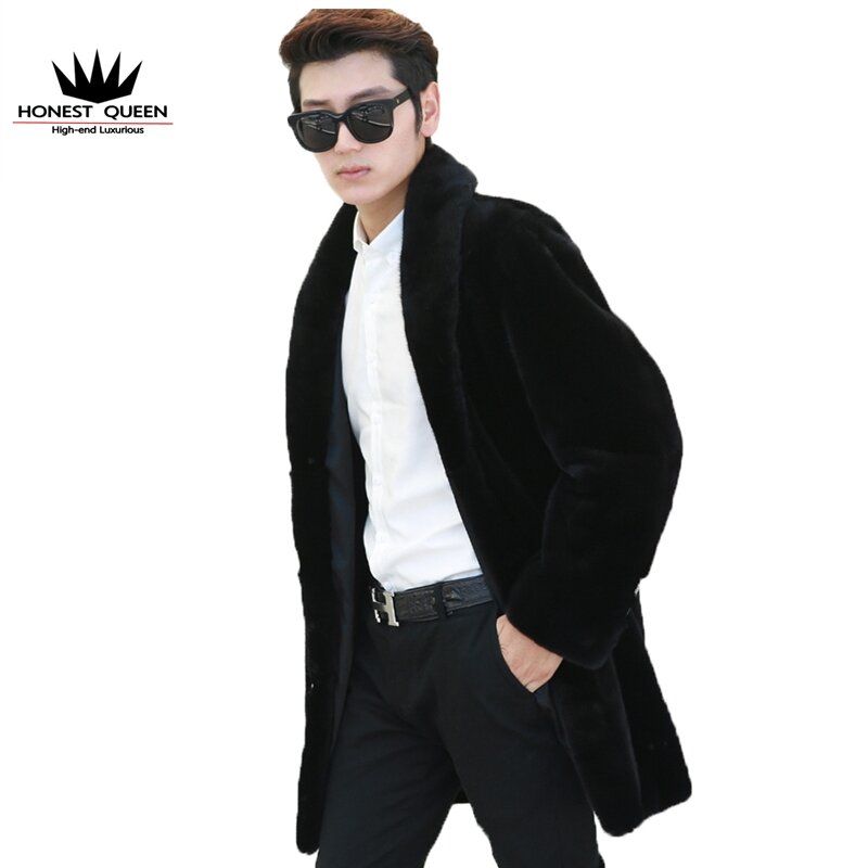 Preto natural real masculino casaco de vison longo lapela moda quente casaco de pele de vison cavalheiro de alta qualidade grande tamanho de pele personalizado