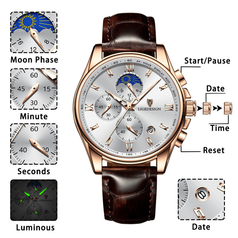 2022 novos relógios dos homens lige marca superior de luxo couro genuíno casual relógio quartzo esporte à prova dwaterproof água relógio relogio masculino