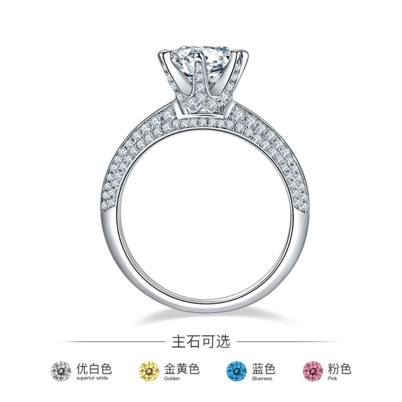 LUSTER Moissanite Ring 9mm 3ct D Color 925 Sterling Silver 18K White Gold Plated Diamond Test Passed Jewelry Gift for Women