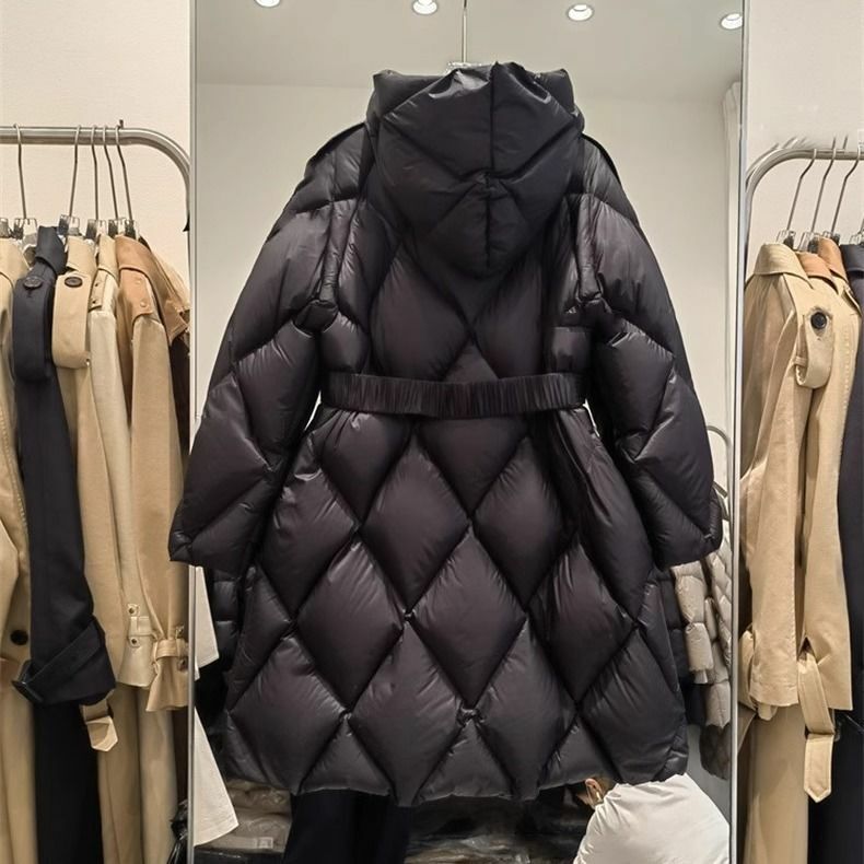 Chaqueta de algodón con capucha para mujer, parka holgada y cálida de longitud media, color negro, novedad de invierno