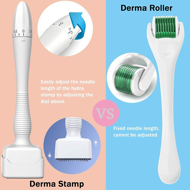 Ajustável Derma Stamp Microneedling, 140 Pin Needles, Face, Body Care, Cabelo, Crescimento da barba