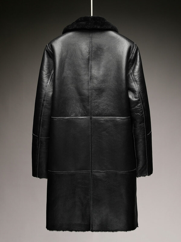 Casaco de pele real ultra longo masculino, casaco natural de pele de ovelha, casaco espesso masculino de inverno, 2023