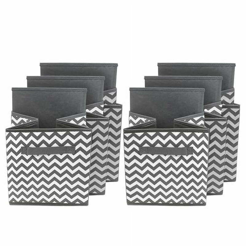 Fabric Cube Storage Basket Bins for Adults and Children (Chevron Gray/White, 6-Pack)