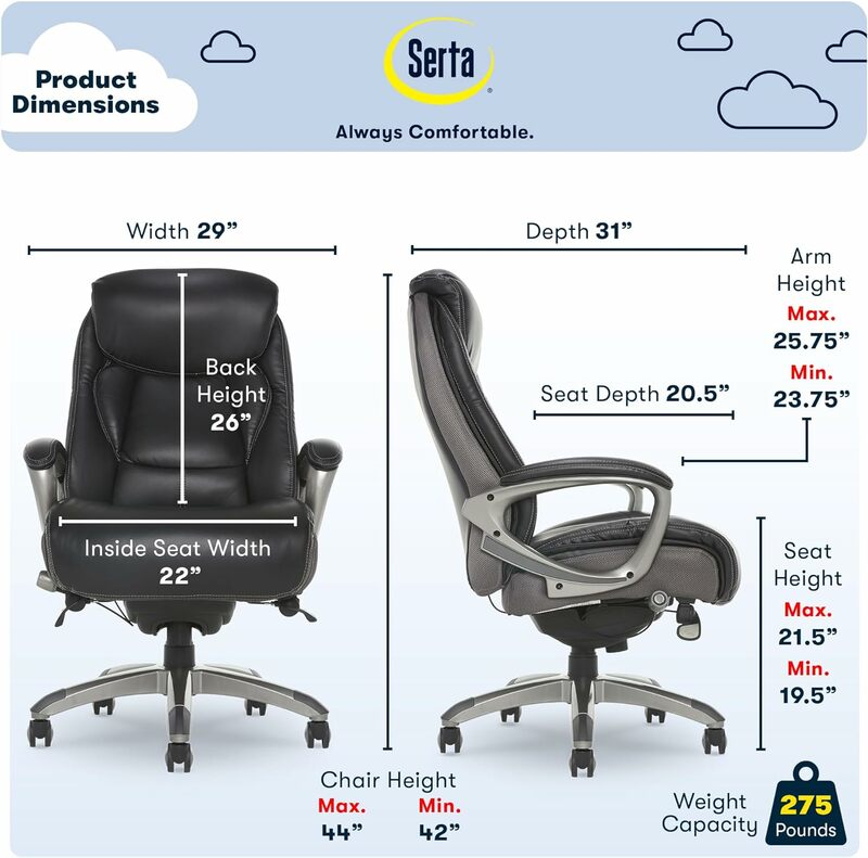 Офисное умное кожаное кресло руководителя с технологией Smart Layer и эргономичное компьютерное кресло с окантованной талией и удобными катушками