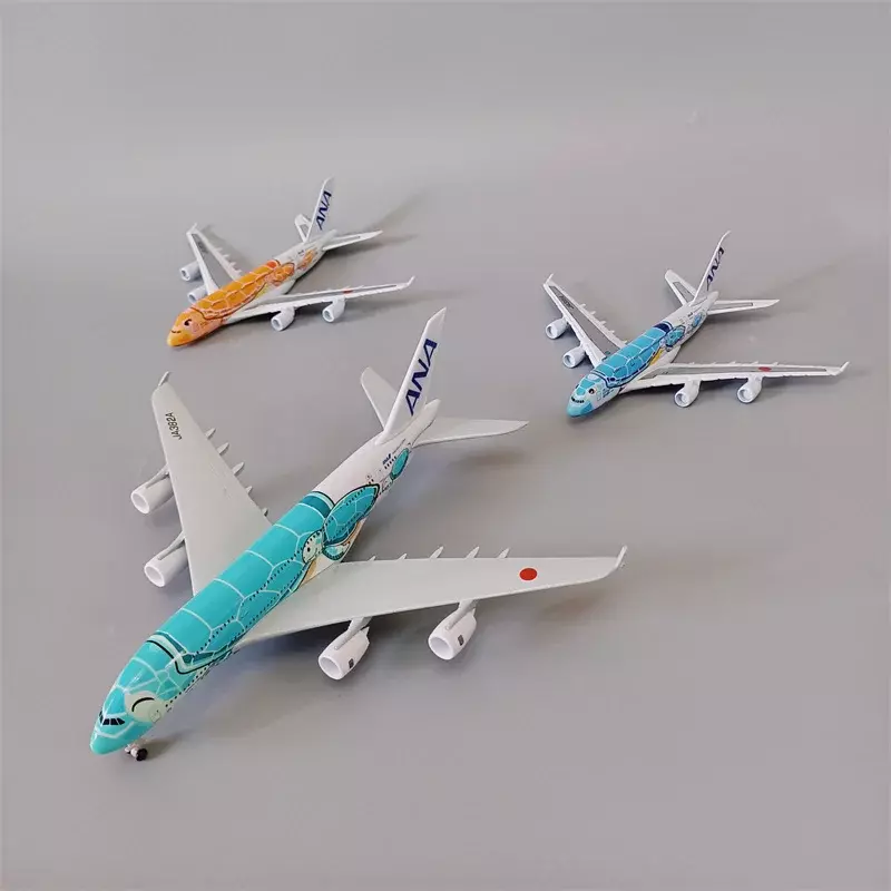 Japão ANA-Alloy metal desenhos animados Sea Turtle Airlines Diecast Avião, Japão Airbus A380 Avião, 16cm, 20cm, verde, laranja, azul