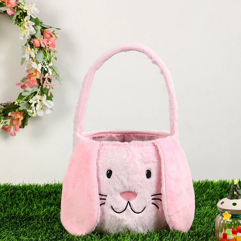2024 Easter Bunny Ears Bucket Bag Cartoon Rabbit Easter Egg Handbag Happy Easter Day For Kids Rabbit Ears Candy Package
