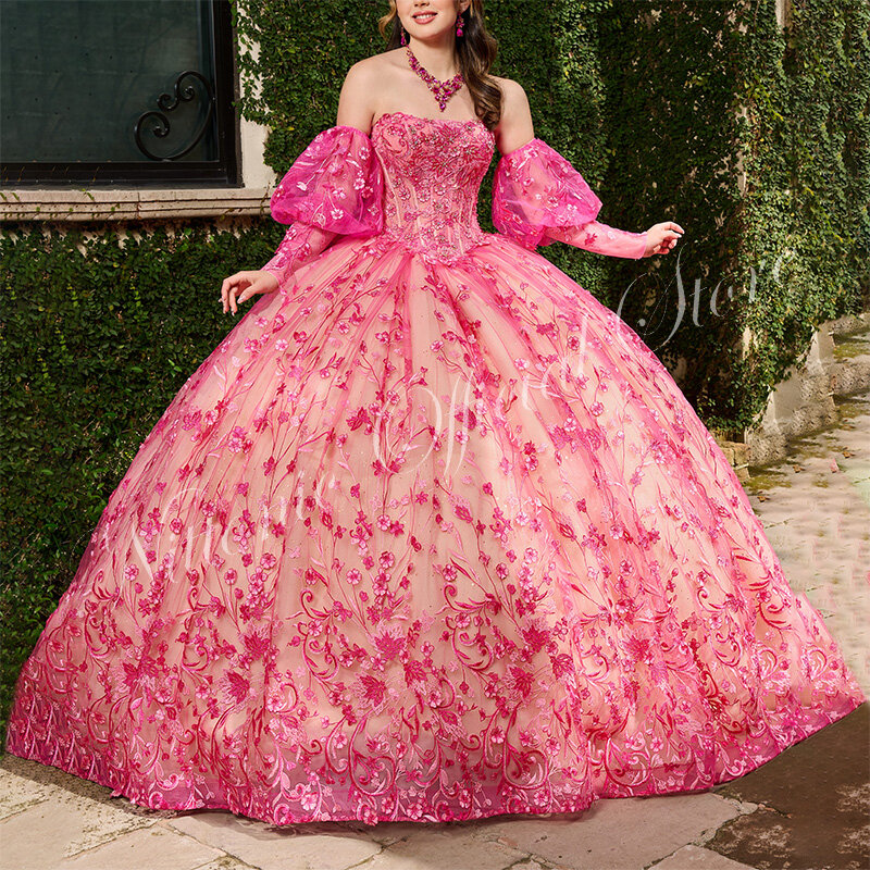 Роскошное платье для Quinceanera с кристаллами, Тюлевое кружевное бальное платье до пола с аппликацией и блестками для выпускного вечера, женское платье 15 лет, 2023