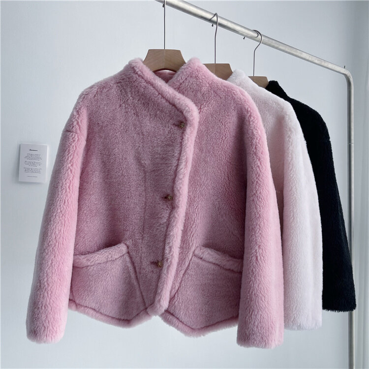 Novo inverno 2023 jaqueta feminina moda natural casacos de pele casual quente cor sólida grosso quente solto outerwear streetwear f22