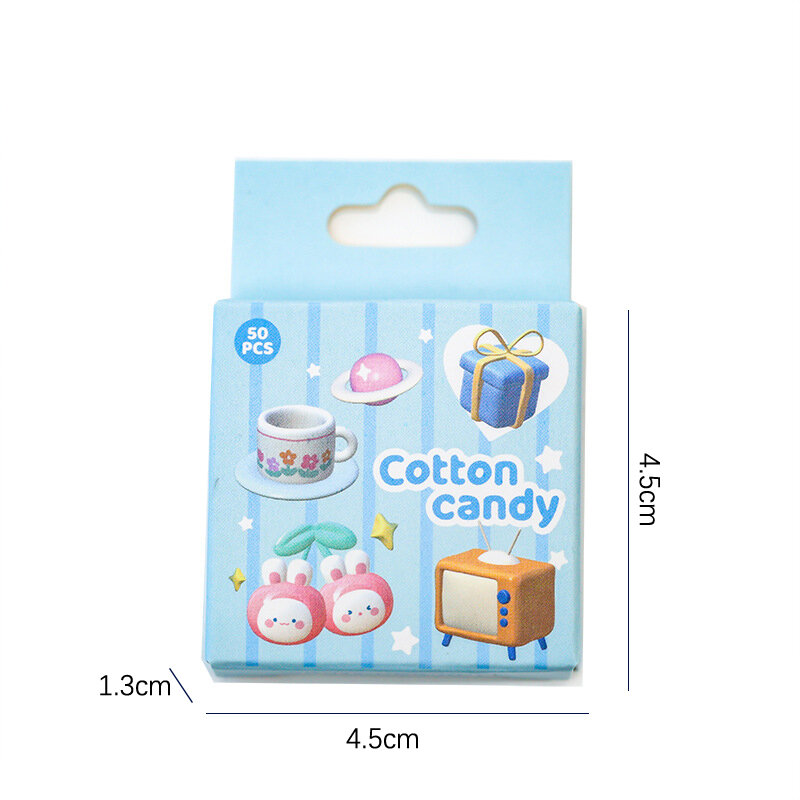 50 Sheets Kawaii Stickers Cotton Candy Series Boxed Sticker Cartoon Small Seal Pattern For Diary Hand Account Decoration