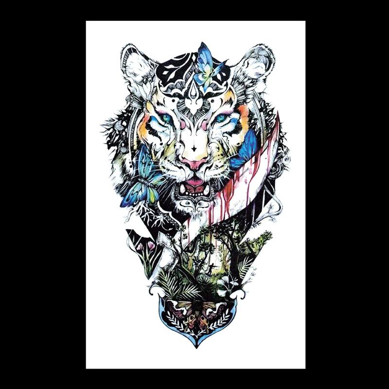 Retro style large flower arm color tiger head pattern temporary waterproof tattoo stickers party men tattoo stickers