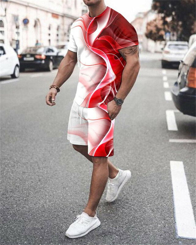 Mens Fashion Tracksuit Set Shorts Summer Men 2 Piece Outfit Suit Casual Short Sleeve Men Clothing Oversized Tshirt Jogging Set