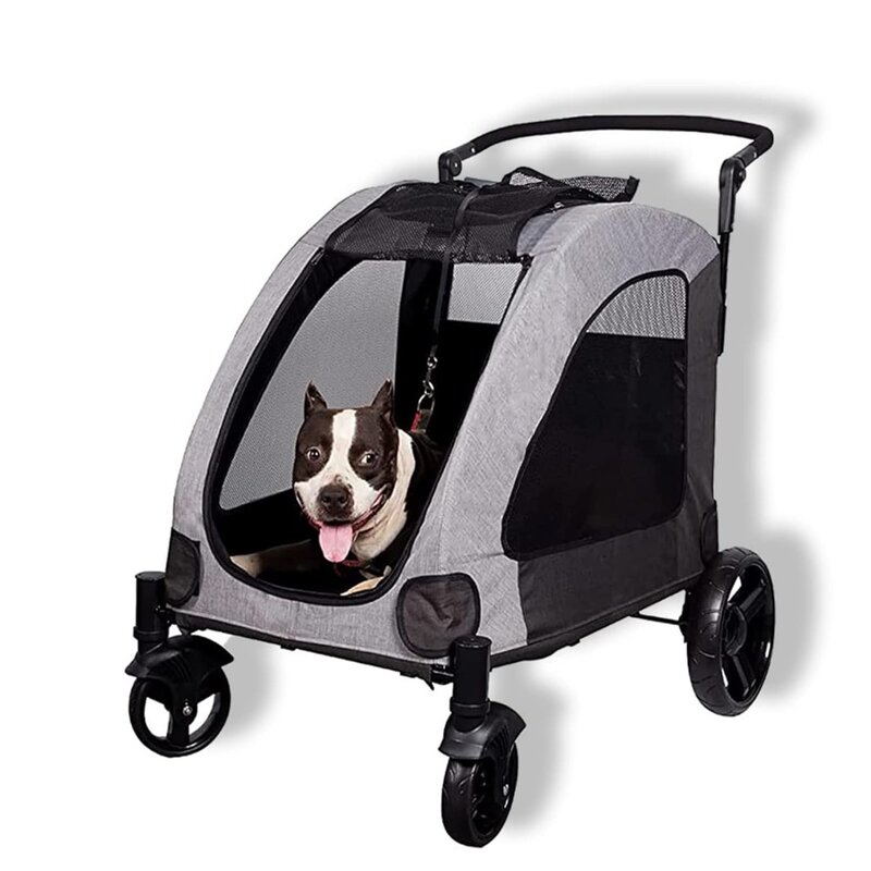 Keranjang anjing peliharaan, keranjang anjing dapat dilipat ventilasi 25x31 "dengan 4 roda karet dan pegangan dapat disesuaikan ritsleting