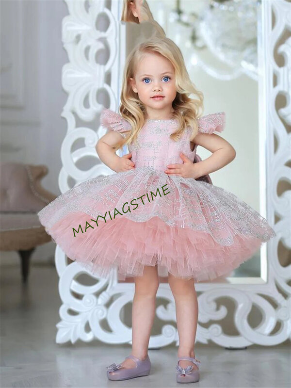 Блестящее платье для маленьких девочек, пышные платья с цветами для девочек, милое платье принцессы для девочек, детское платье для свадебной вечеринки, летние детские платья