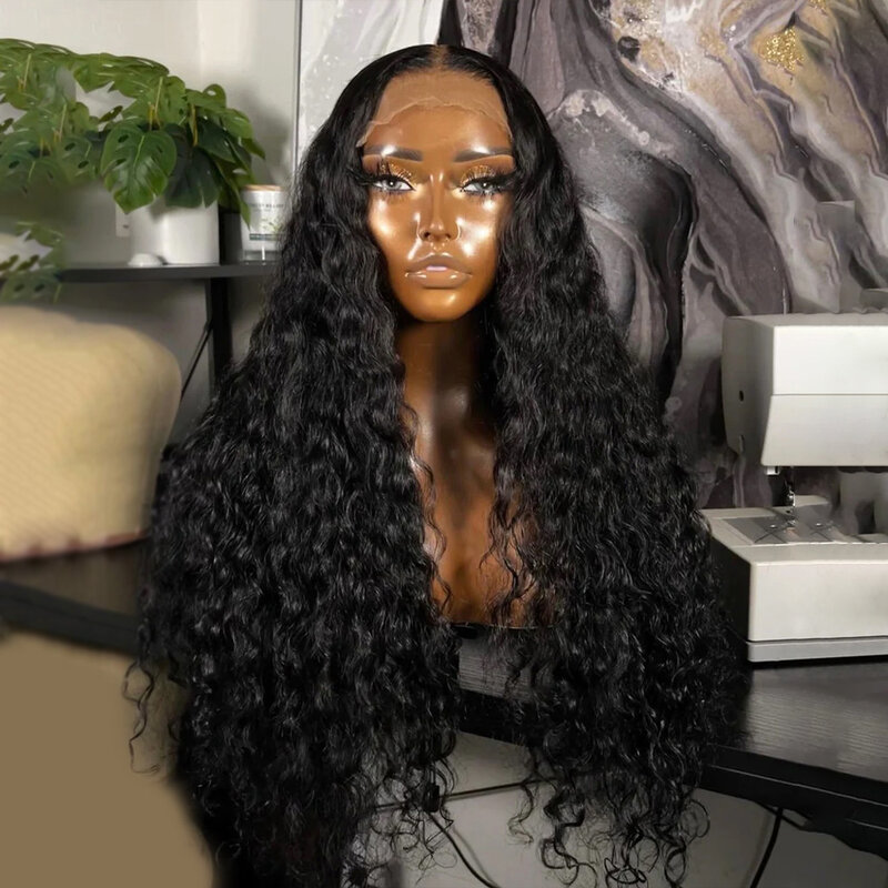 Peruca frontal de renda encaracolada sem cola para mulheres negras, peruca pré-arrancada com cabelo de bebê, onda de água sintética