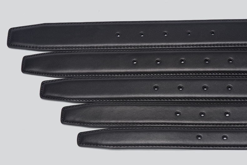 Cinturones sin hebilla para hombre, 2,4, 2,8, 3,0, 3,5, 3,8 cm de ancho, hebilla de marca, cuero genuino negro