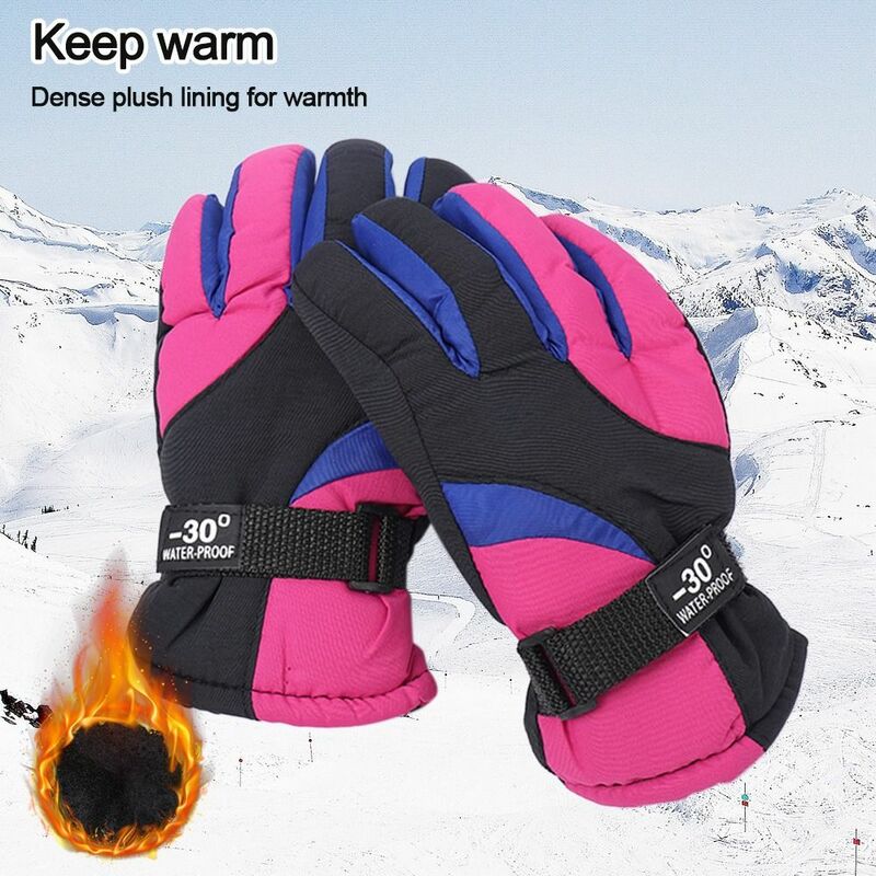 Теплые лыжные перчатки, Детские Зимние флисовые водонепроницаемые теплые детские перчатки для сноуборда, снега, для катания на лыжах и верховой езды